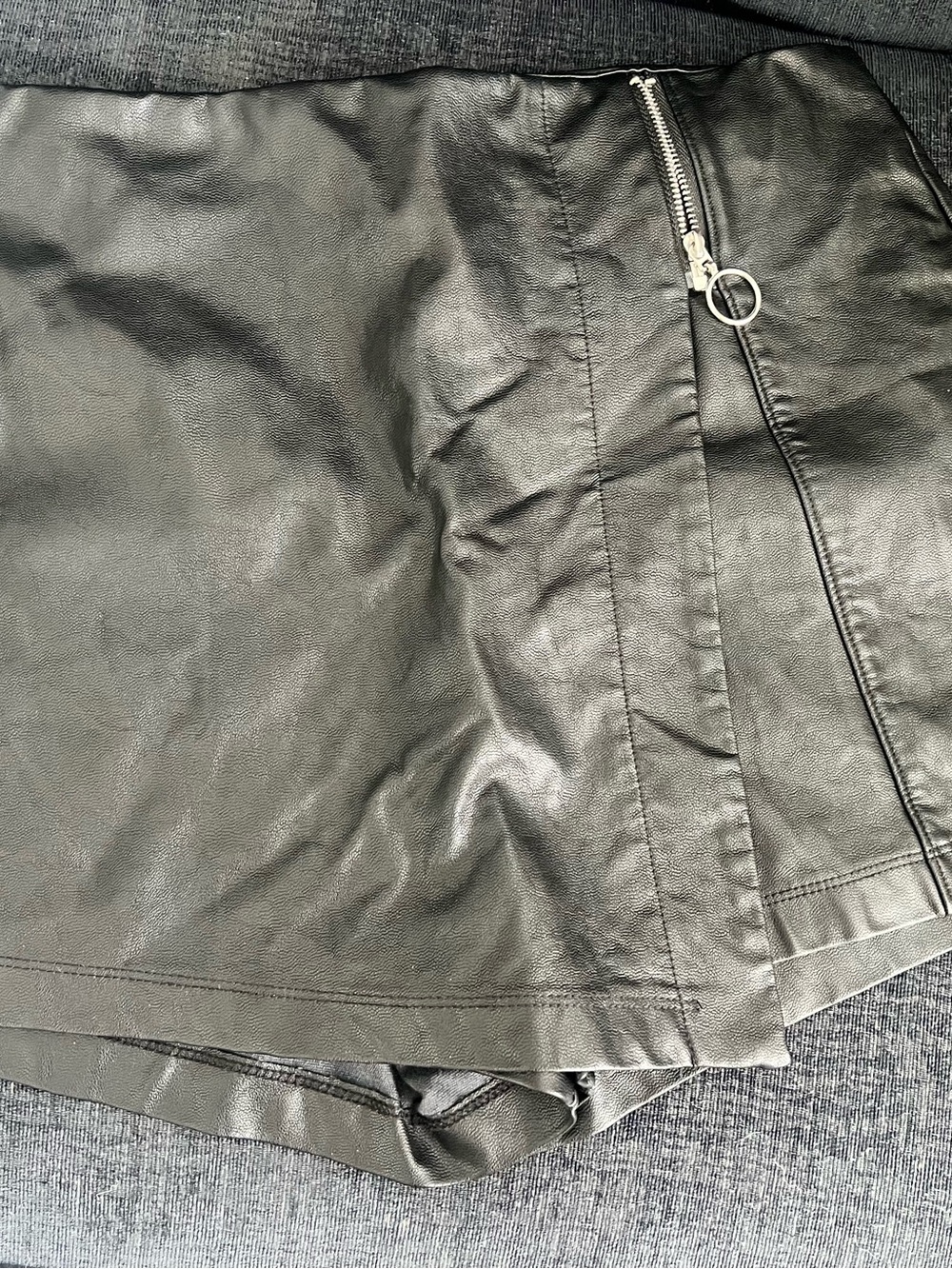Black Faux Leather Mini Skirt with Silver Zip Accent